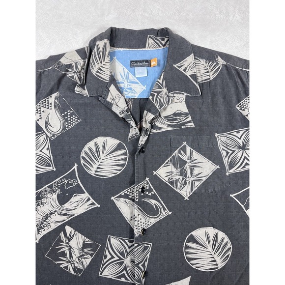Vintage Quiksilver Hawaiian Shirt Size L XL Grey Surf Short Sleeve Button Up Y2K - Picture 1 of 8